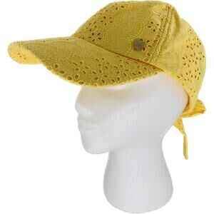 Vince Camuto Womens Cap Baseball Yellow Eyelet Lace Adjustable Tie Floral